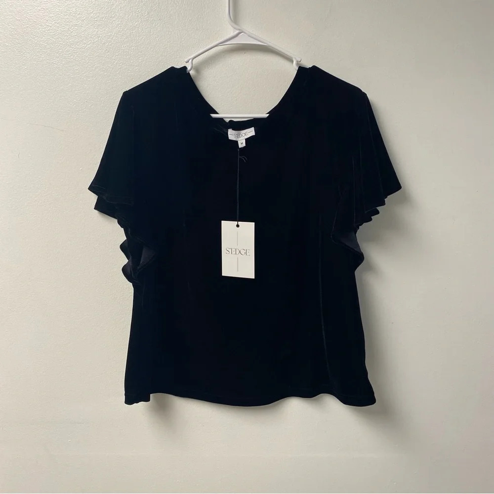 S’Edge Velvet Flutter Sleeve Shirt‎ Size Small